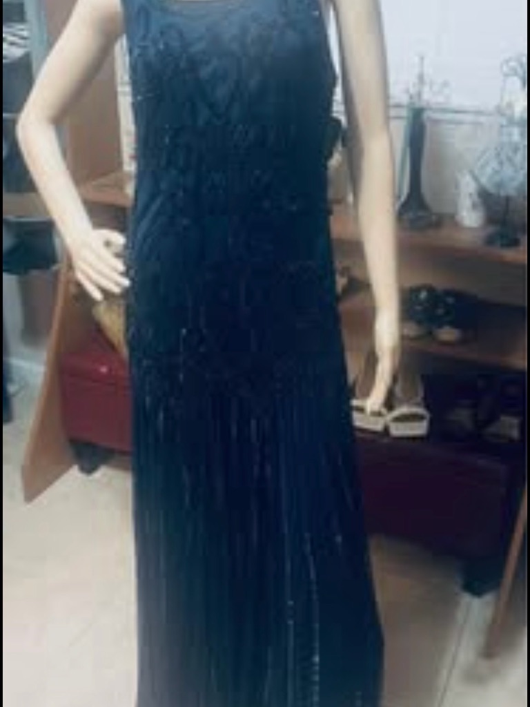 Pisarro Nights Elegant Midnight Blue Beaded Sleeveless Maxi Dress